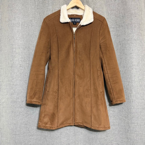 Marvin Richards Jackets & Blazers - Marvin Richards Womens Small Faux Suede Shearling Coat Brown Zip Up Mid Length
